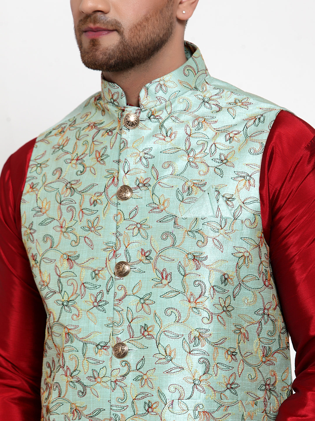 Men's Blue Embroidered Nehru Jacket ( JOWC 4013Sky ) - Virat Fashions