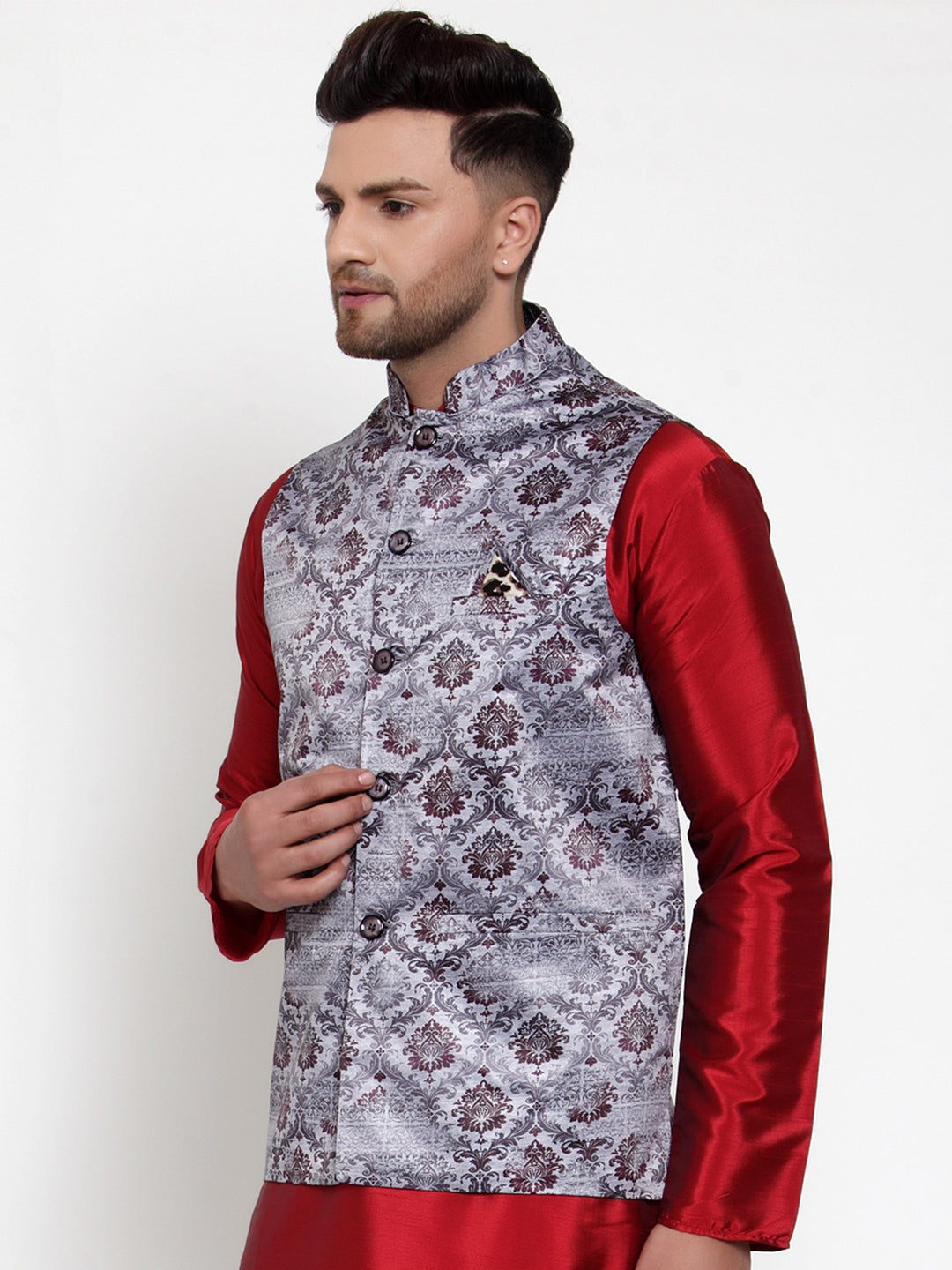 Men's Purple Printed Nehru Jacket ( JOWC 4014Purple ) - Virat Fashions