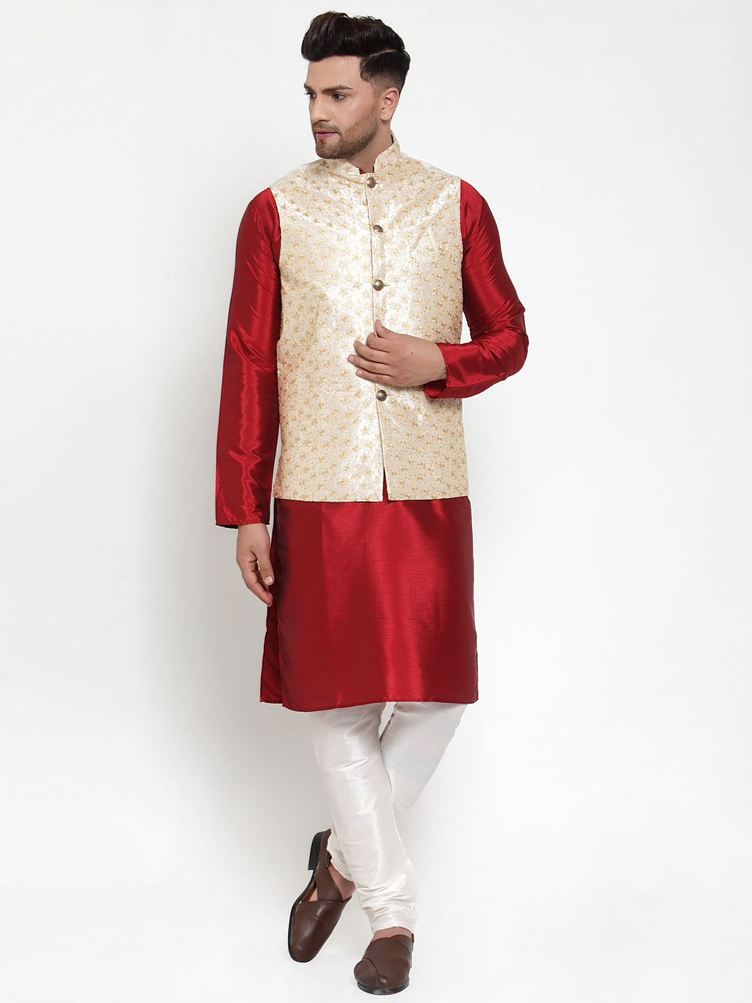 Men's Cream Embroidered Nehru Jacket ( JOWC 4015Cream ) - Virat Fashions