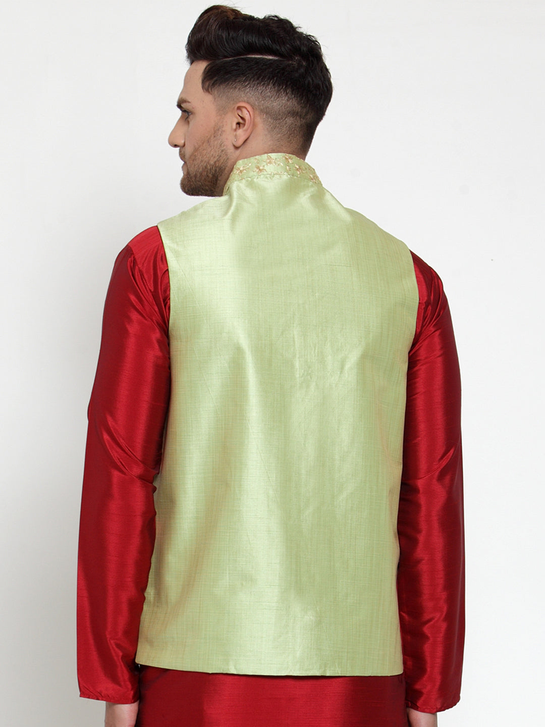 Men's Green Embroidered Nehru Jacket ( JOWC 4015Green ) - Virat Fashions