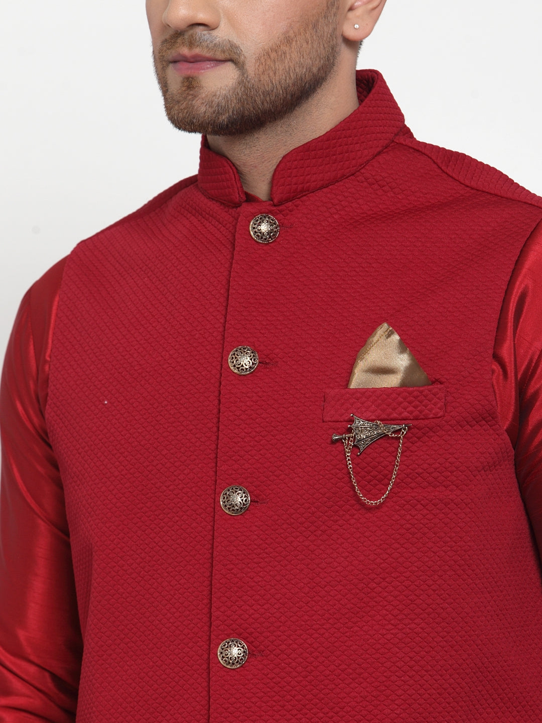 Men's Maroon Woven Nehru Jacket ( JOWC 4019Maroon ) - Virat Fashions