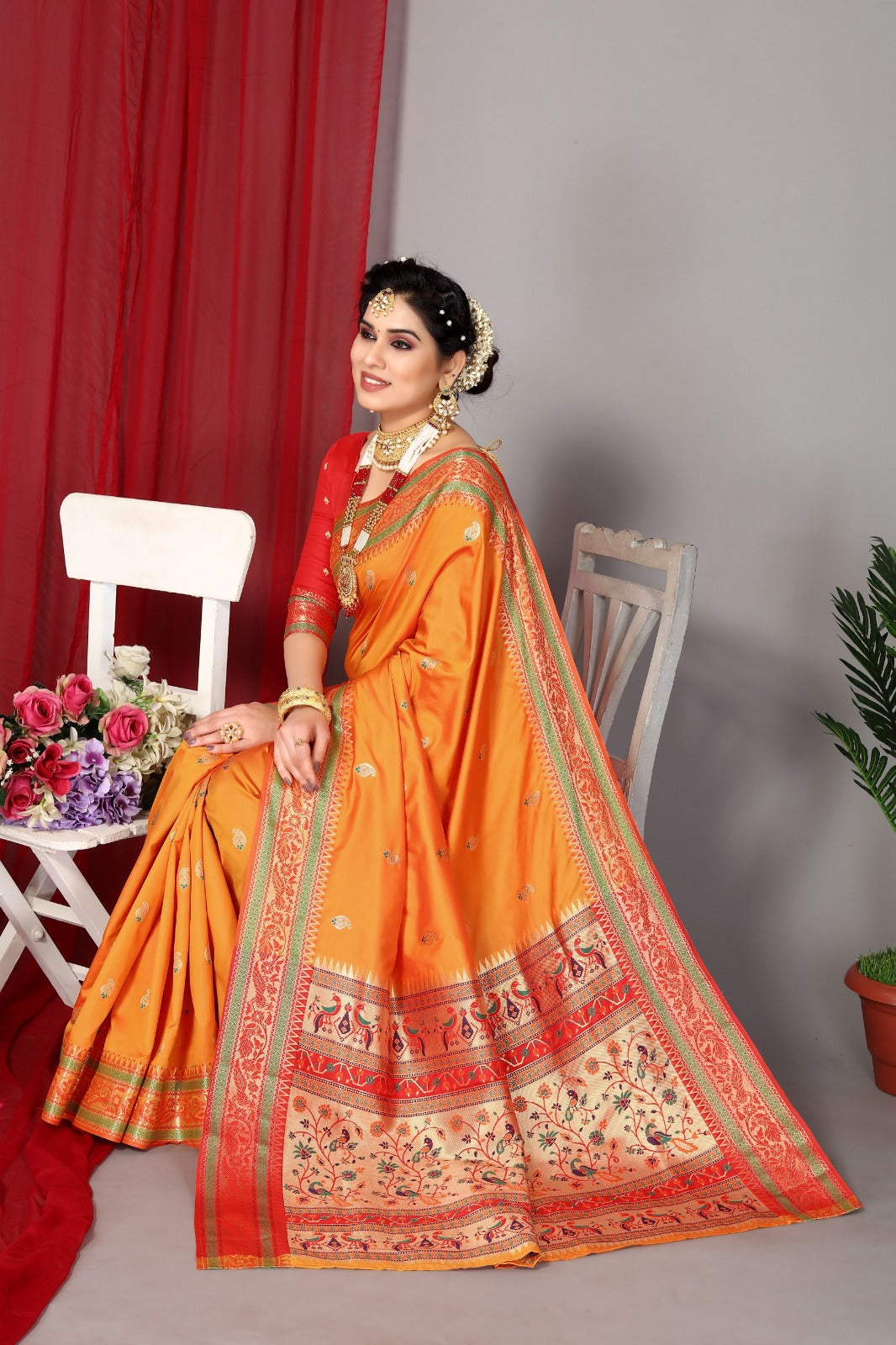 Women's Orange Designer Saree Collection - Dwija Fashion
