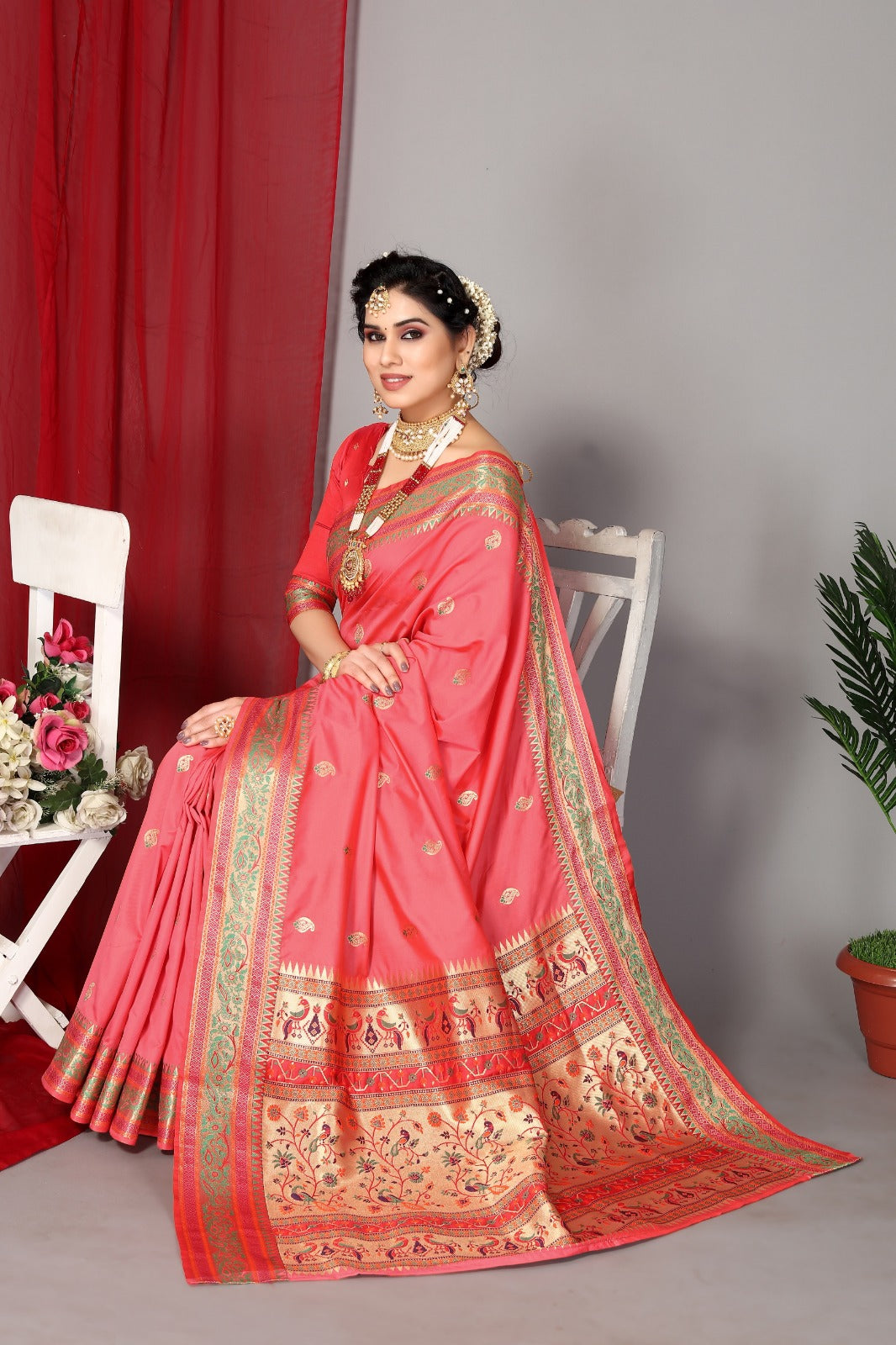 Women's Peach Designer Saree Collection - Dwija Fashion