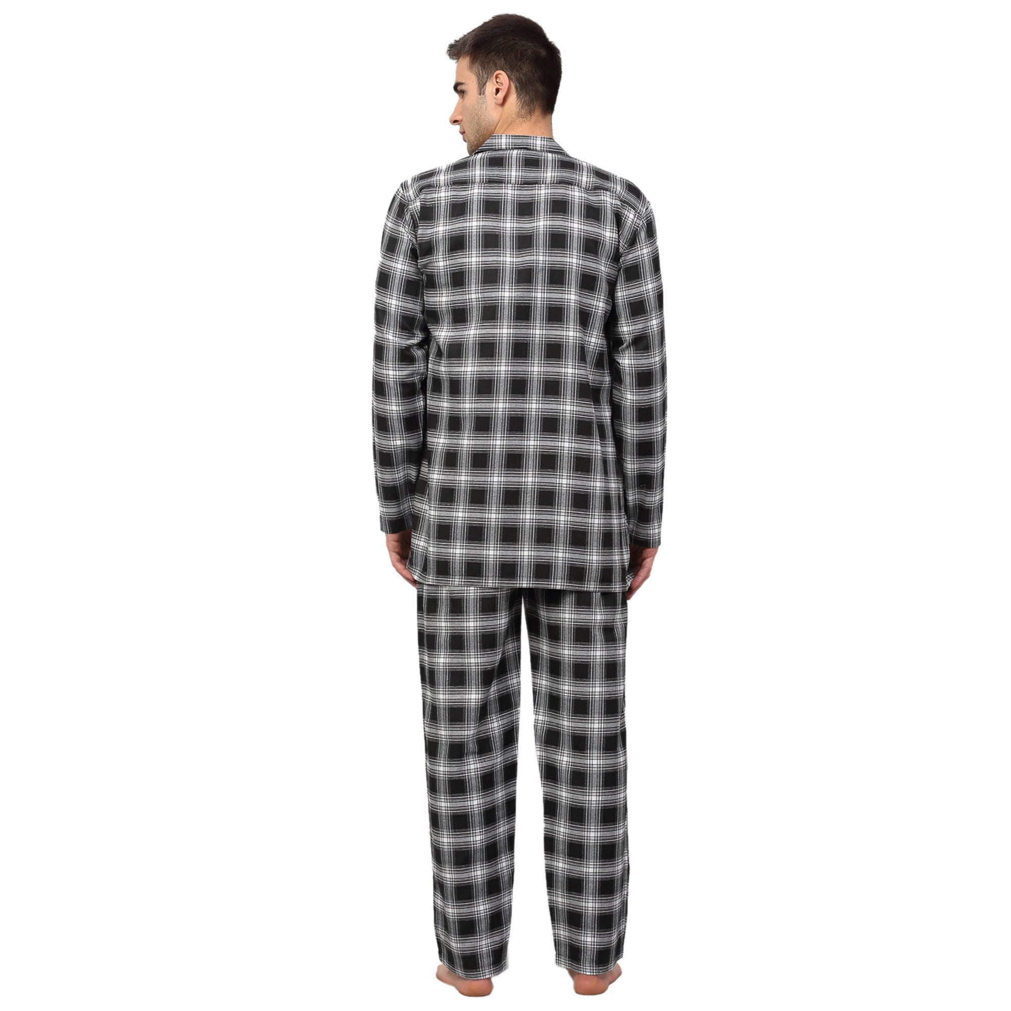 Men Black & White Checked Night suit ( GNS 001Blackxxx ) - Jainish