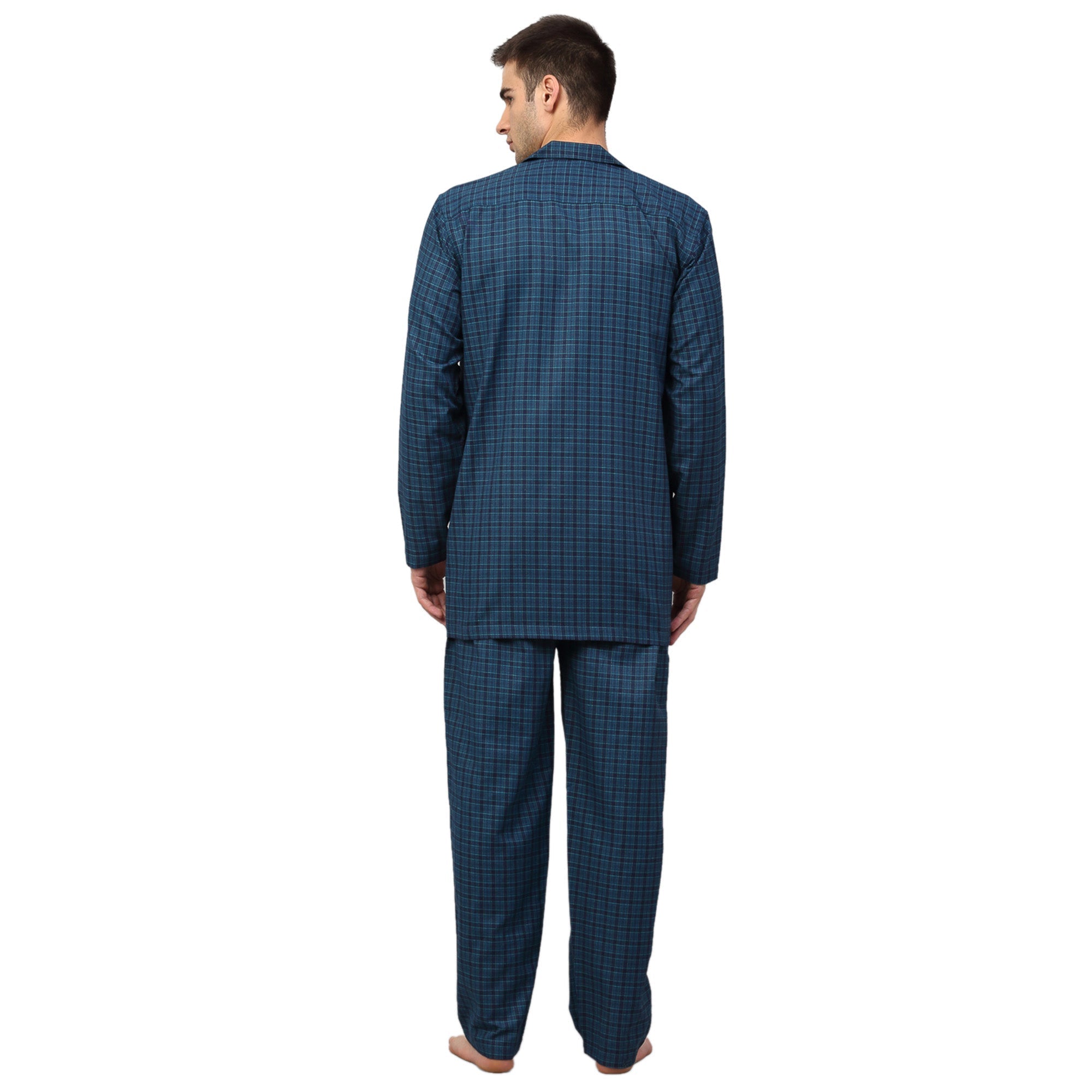 Men's Blue Checked Night Suits ( GNS 001Blue ) - Jainish