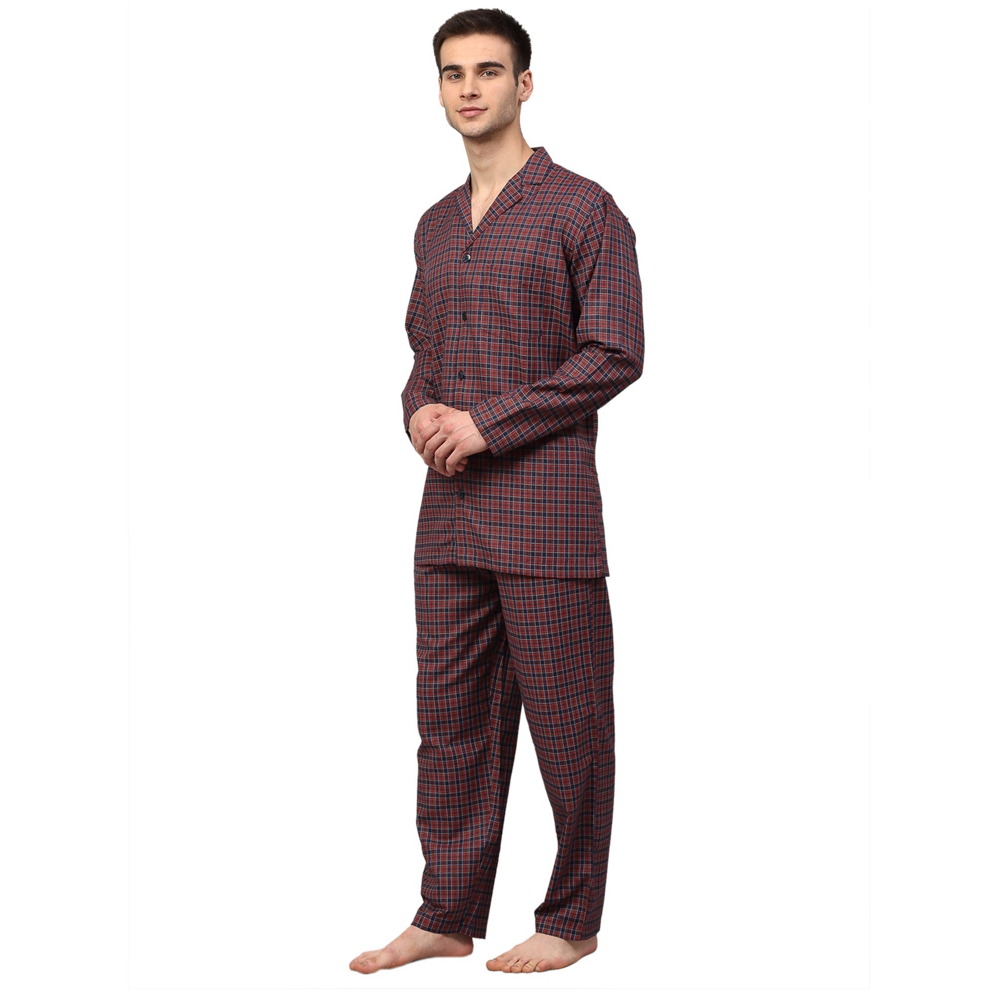 Men's Maroon Checked Night Suits ( GNS 001Maroon ) - Jainish
