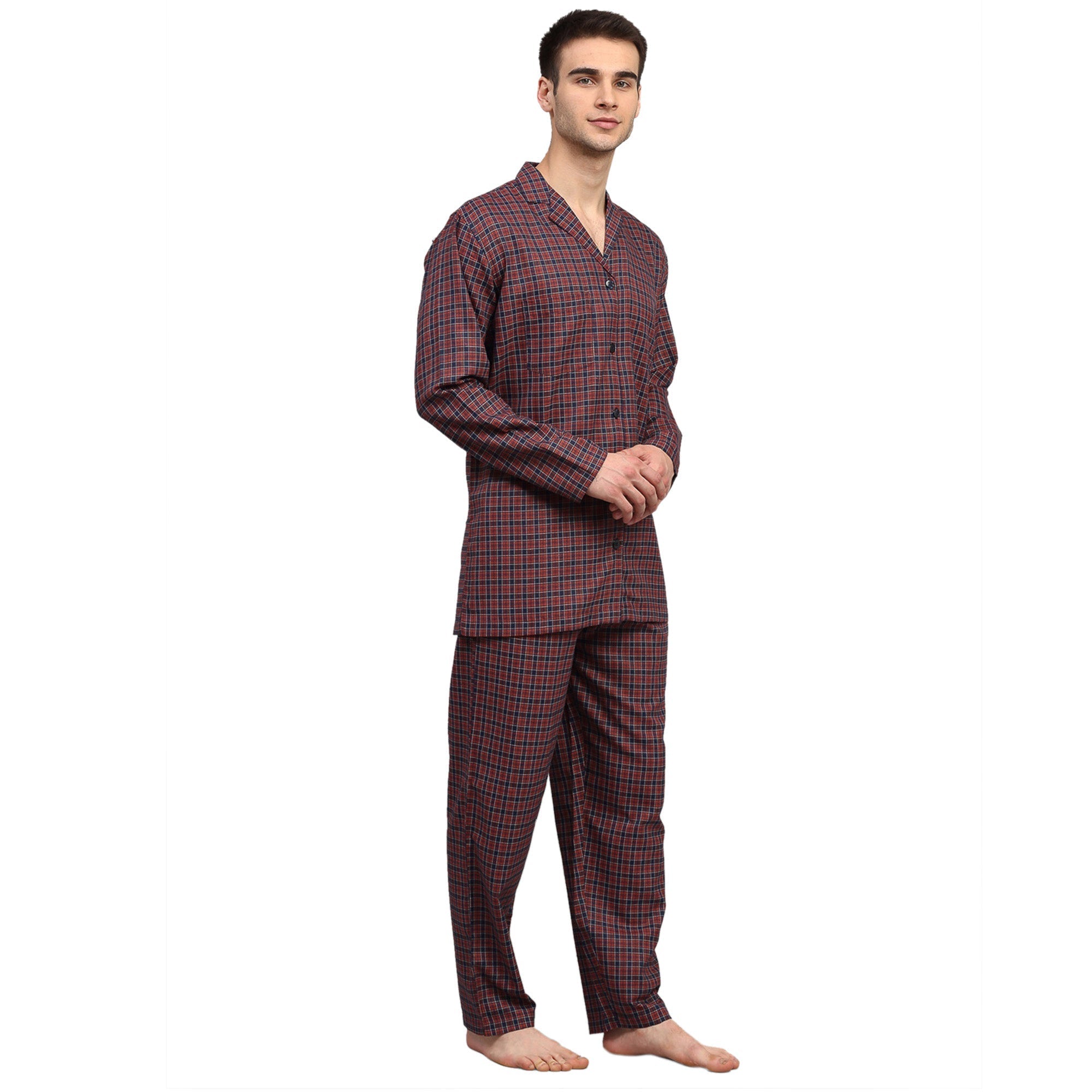 Men's Maroon Checked Night Suits ( GNS 001Maroon ) - Jainish