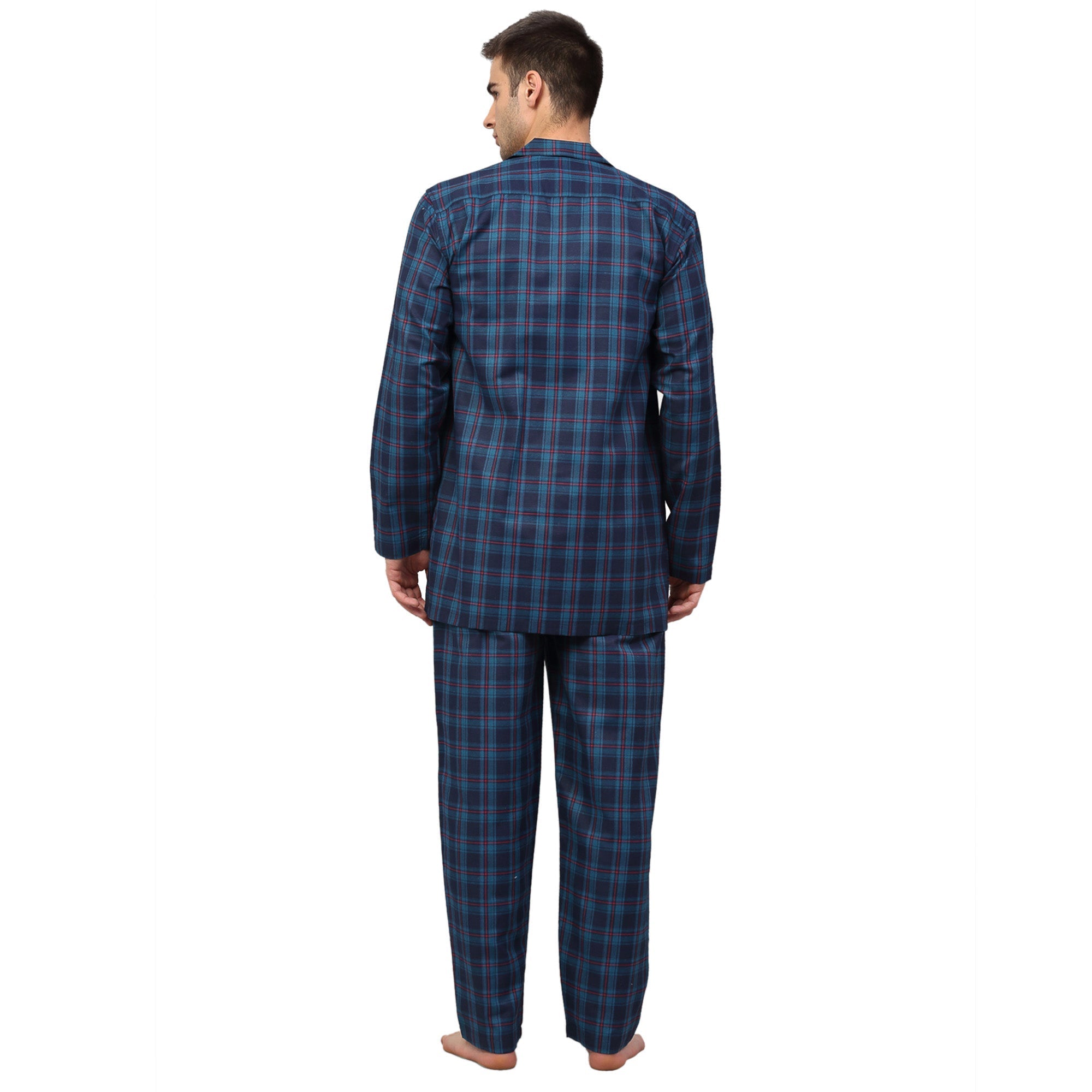 Men's Navy Blue Checked Night Suits ( GNS 001Navy ) - Jainish