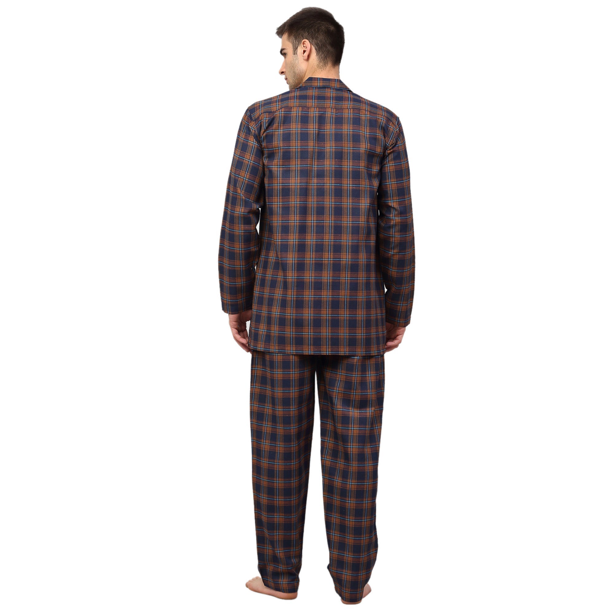 Men's Orange Checked Night Suits ( GNS 001Orange-Blue ) - Jainish