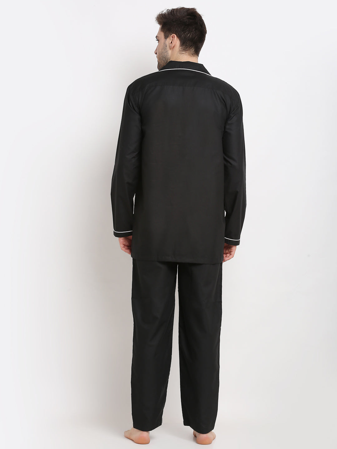 Men's Black Cotton Solid Night Suits ( GNS 003Black ) - Jainish