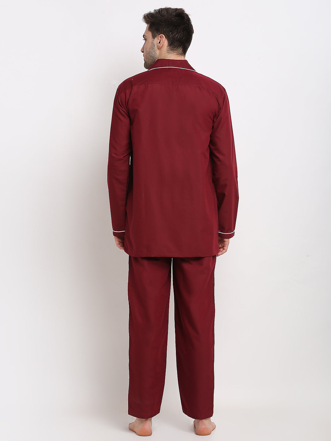 Men's Maroon Cotton Solid Night Suits ( GNS 003Maroon ) - Jainish