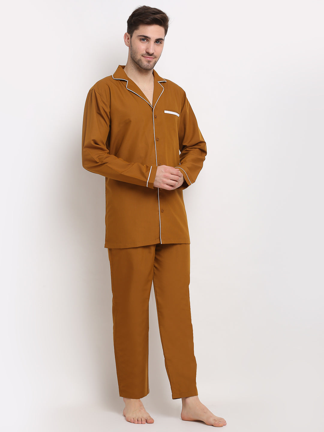 Men's Mustard Cotton Solid Night Suits ( GNS 003Mustard ) - Jainish