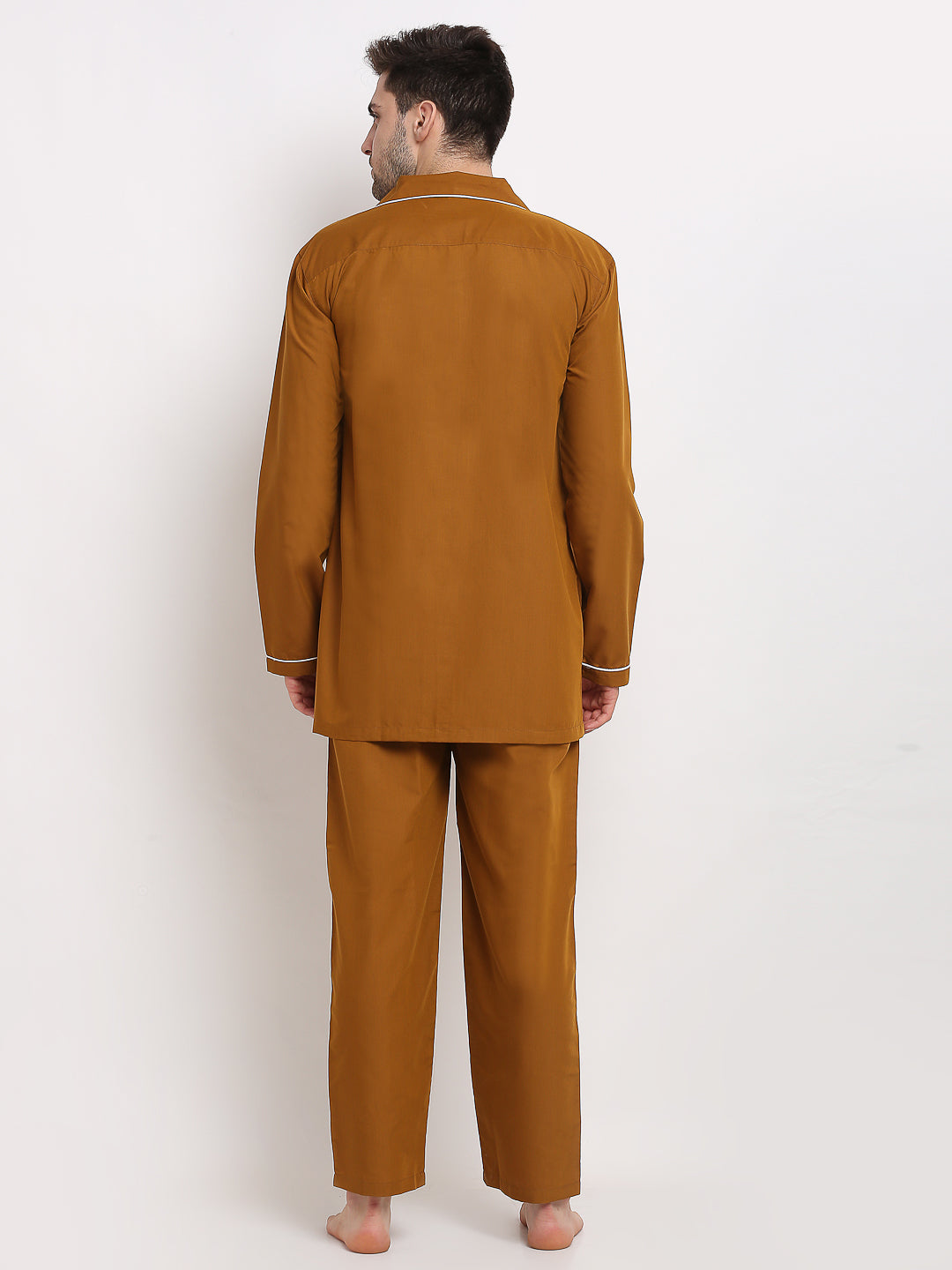 Men's Mustard Cotton Solid Night Suits ( GNS 003Mustard ) - Jainish