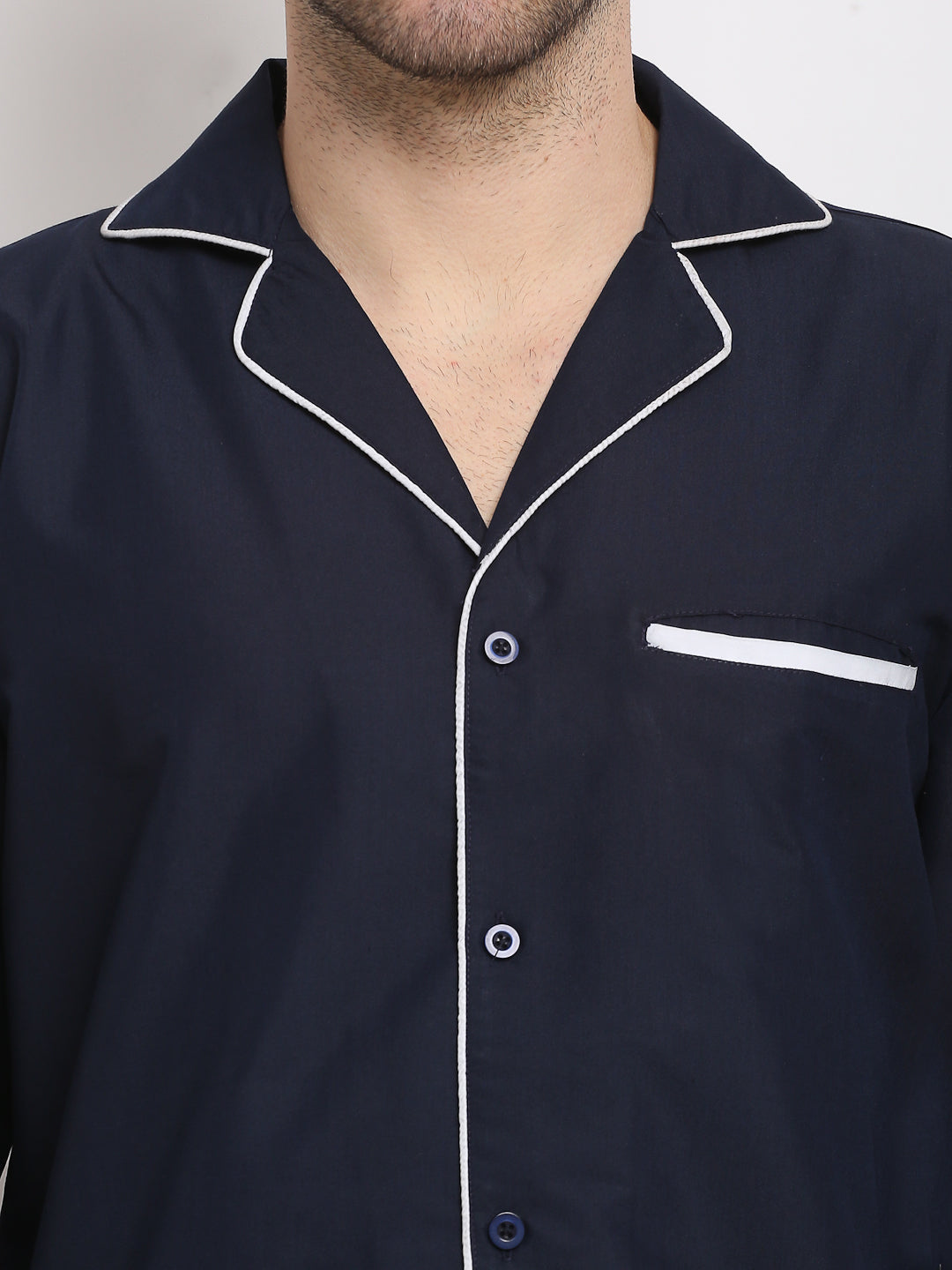 Men's Navy Cotton Solid Night Suits ( GNS 003Navy ) - Jainish