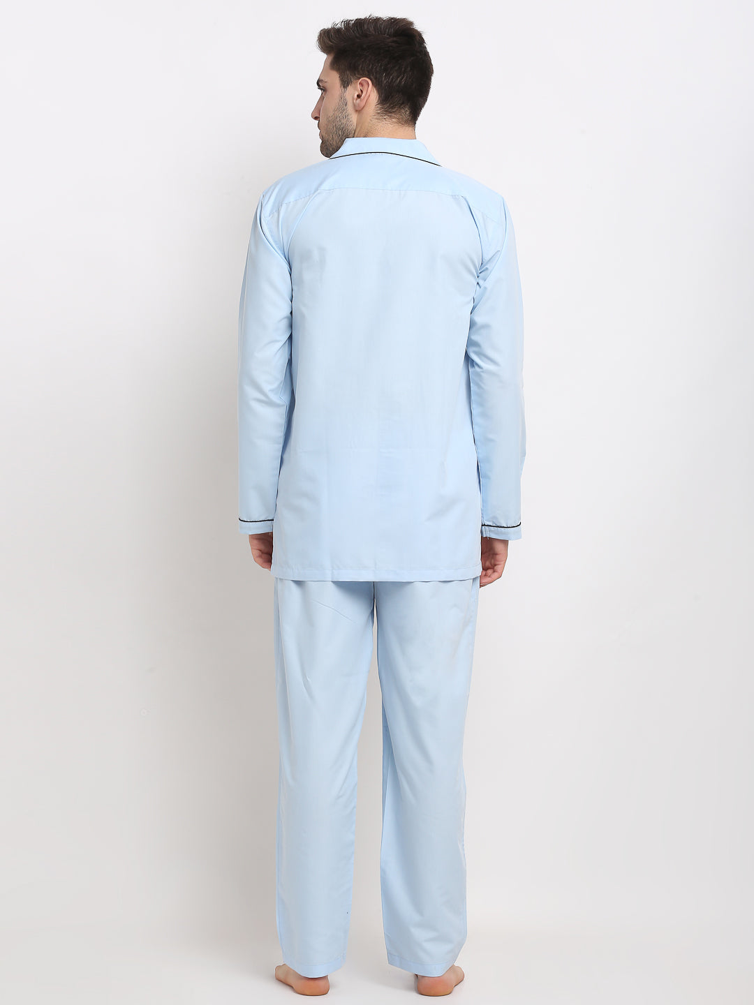 Men's Sky Cotton Solid Night Suits ( GNS 003Sky ) - Jainish