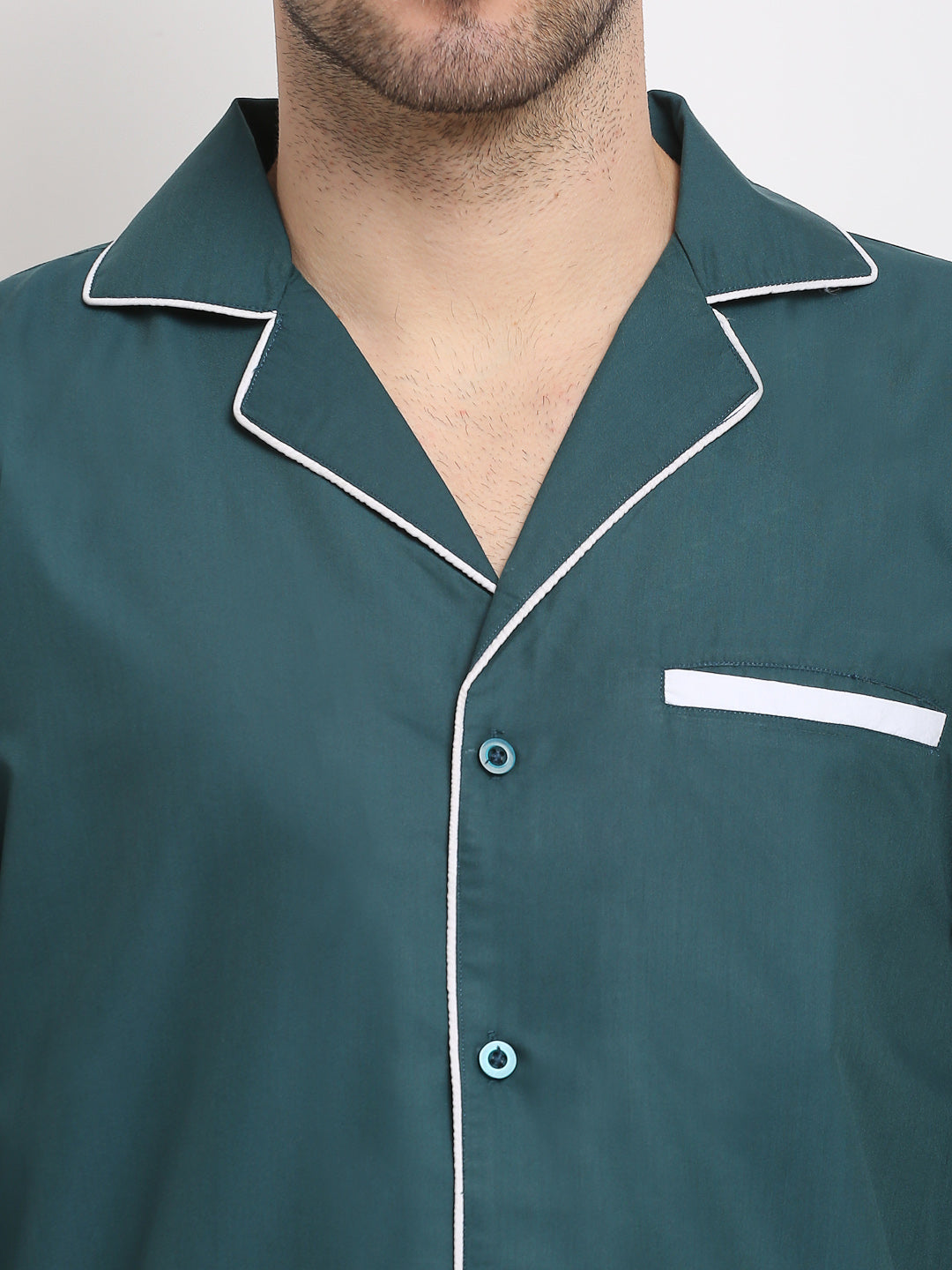 Men's Teal Cotton Solid Night Suits ( GNS 003Teal ) - Jainish