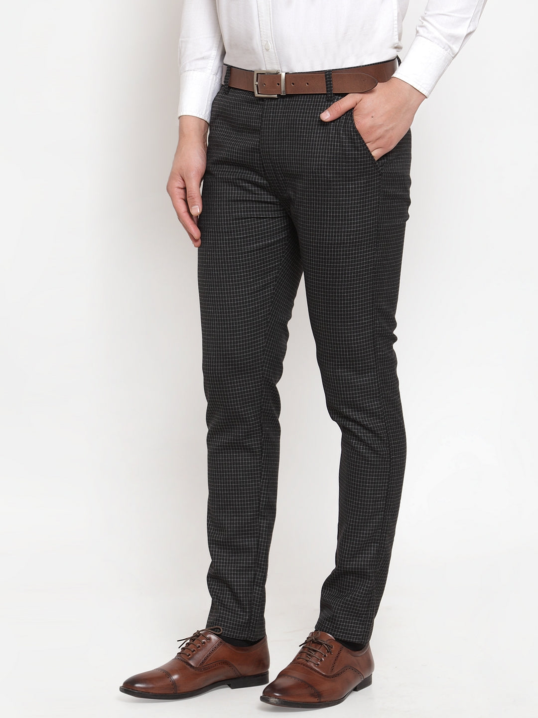 Men's Black Checked Formal Trousers ( GP 254Black ) - Jainish