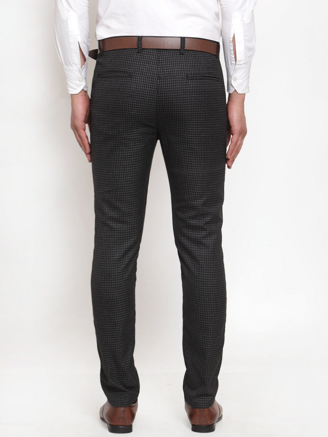 Men's Black Checked Formal Trousers ( GP 254Black ) - Jainish