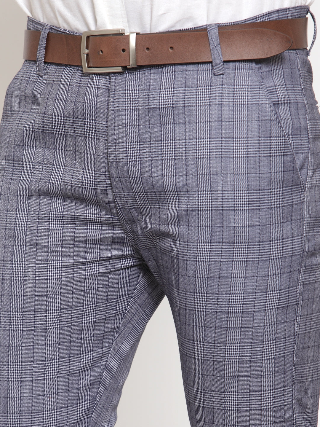 Men's Blue Checked Formal Trousers ( GP 254Blue ) - Jainish