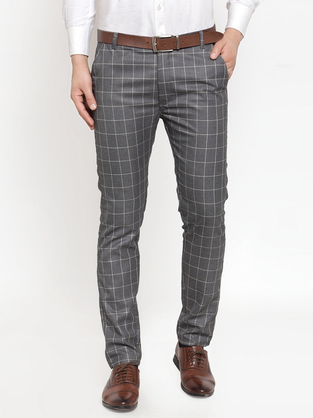 Men's Grey Checked Formal Trousers ( GP 254Grey ) - Jainish