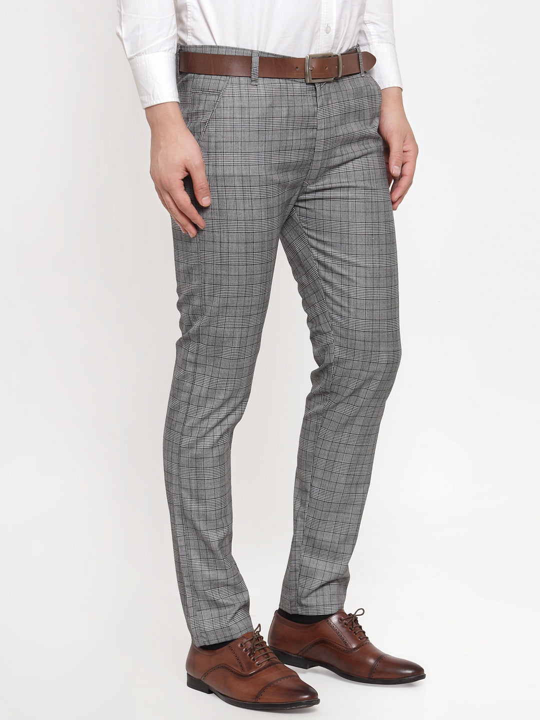 Men's Grey Checked Formal Trousers ( GP 254Light-Grey ) - Jainish