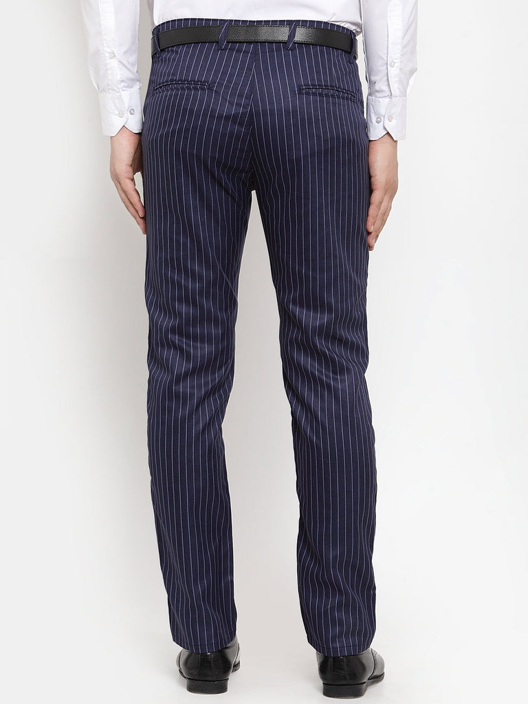 Men's Blue Cotton Striped Formal Trousers ( FGP 255Navy-Blue )