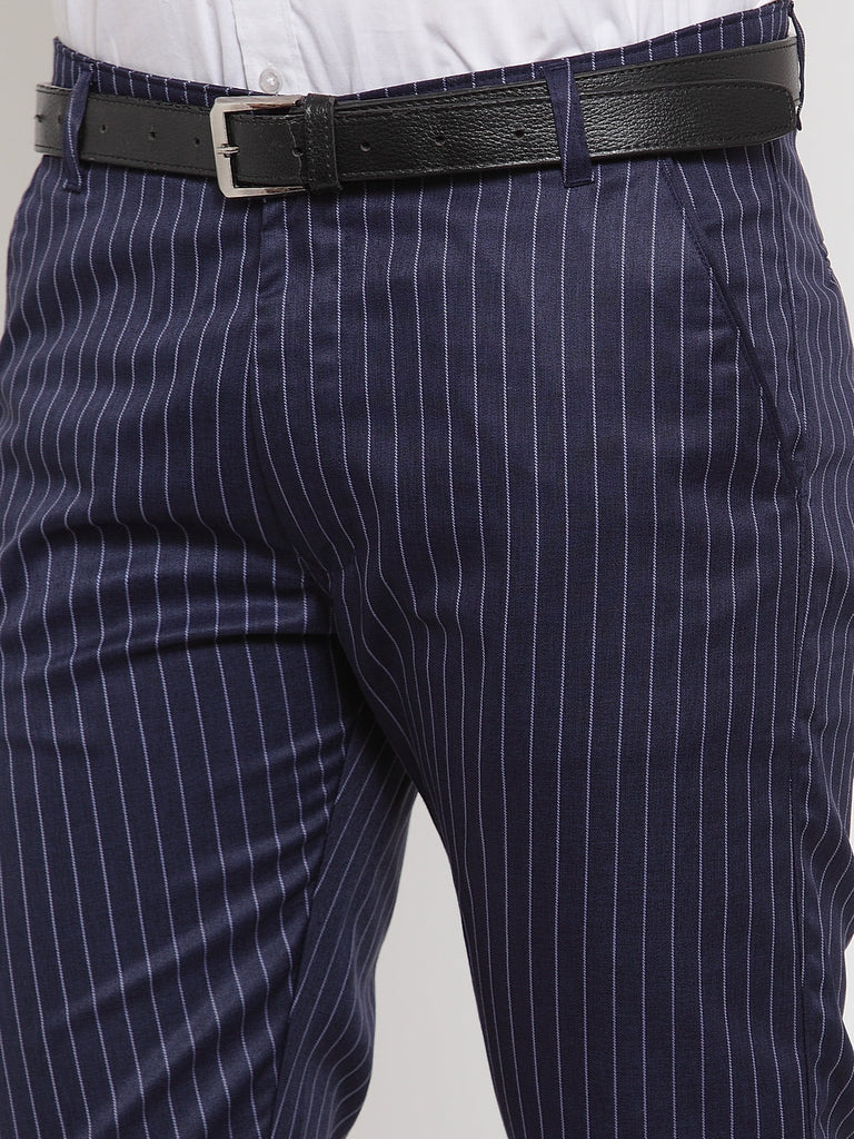 Men's Blue Cotton Striped Formal Trousers ( FGP 255Navy-Blue )