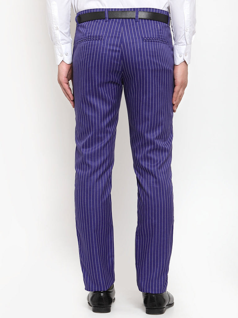 Men's Blue Cotton Striped Formal Trousers ( FGP 255Royal-Blue )