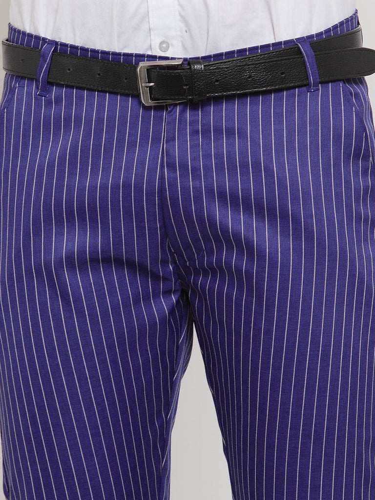 Men's Blue Cotton Striped Formal Trousers ( FGP 255Royal-Blue )