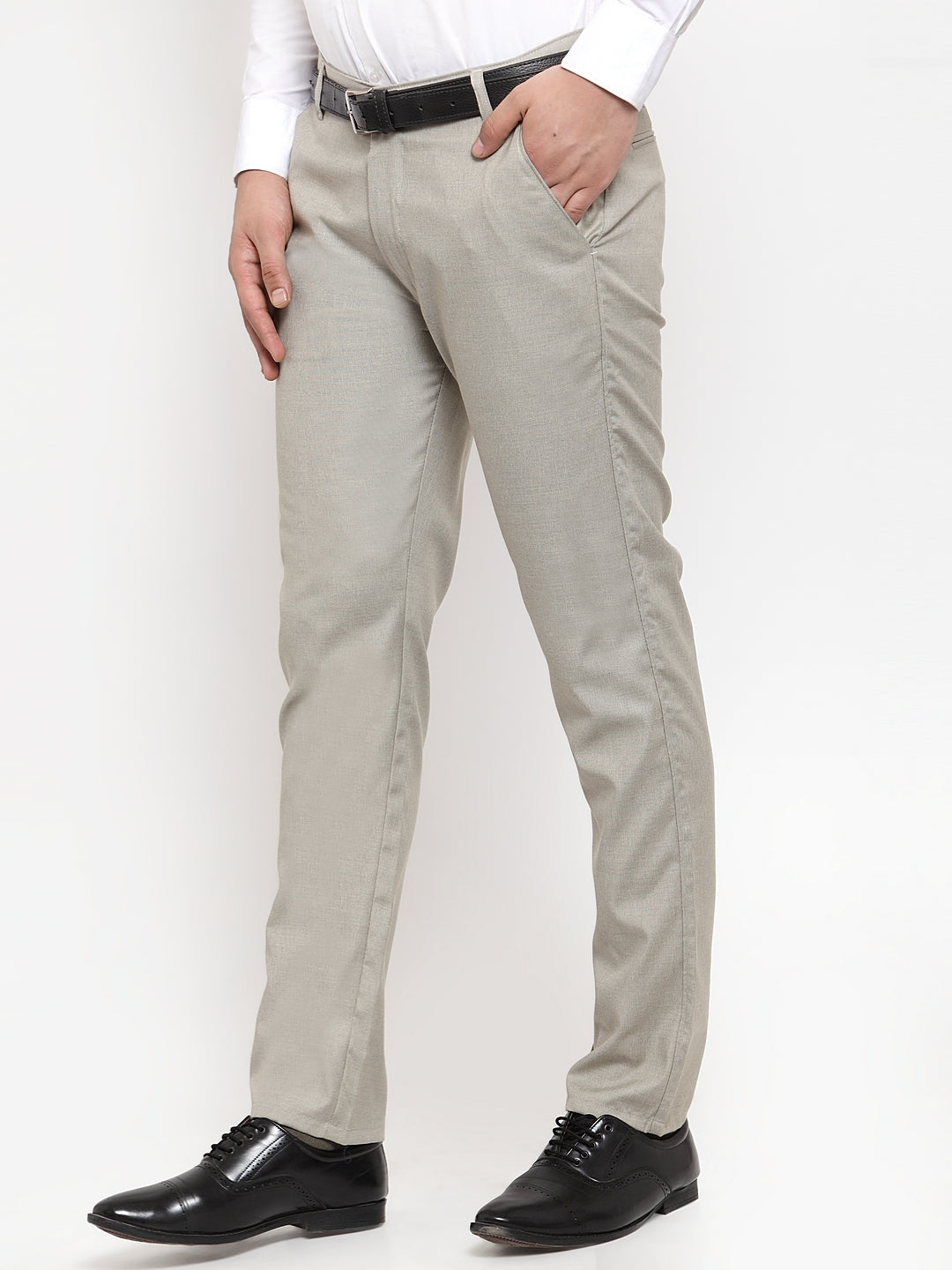 Men's Grey Cotton Solid Formal Trousers ( FGP 256Light-Grey ) - Jainish