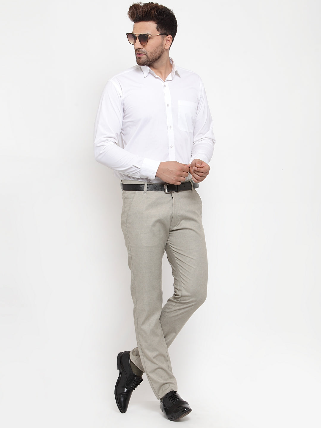 Men's Grey Cotton Solid Formal Trousers ( FGP 256Light-Grey ) - Jainish