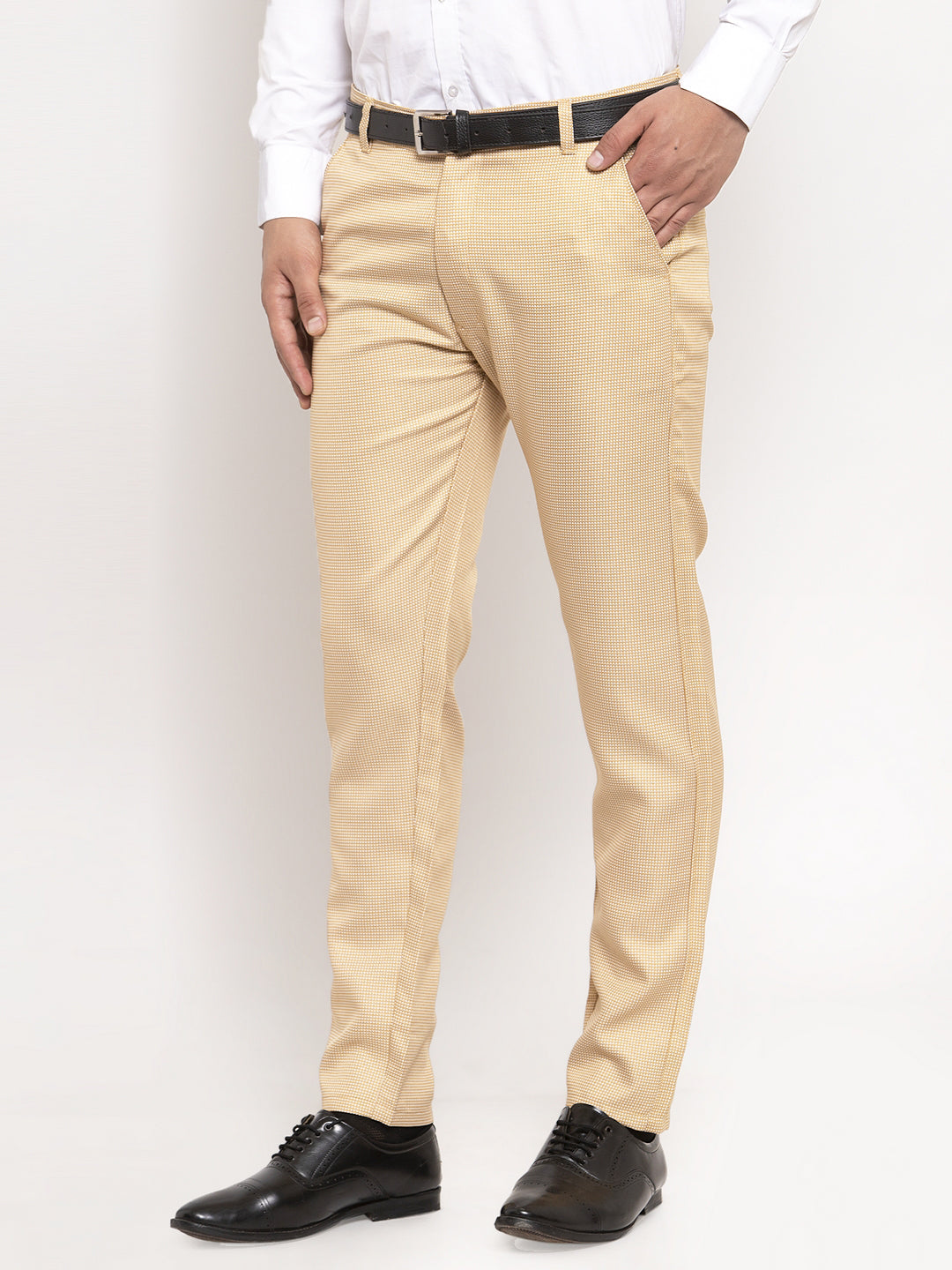 Men's Gold Cotton Polka Dots Formal Trousers ( GP 257Golden ) - Jainish