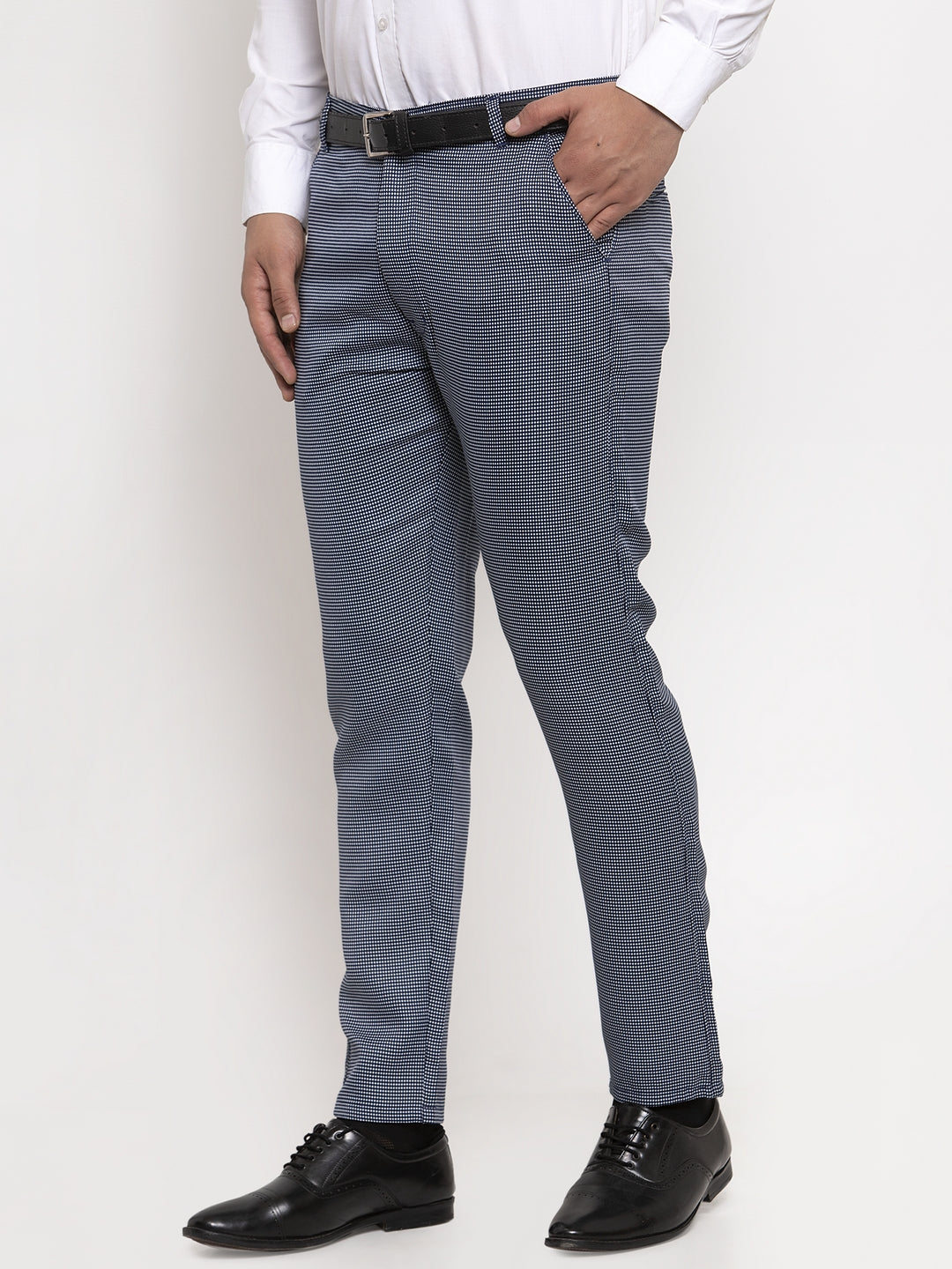 Men's Navy Cotton Polka Dots Formal Trousers ( GP 257Navy-Blue ) - Jainish