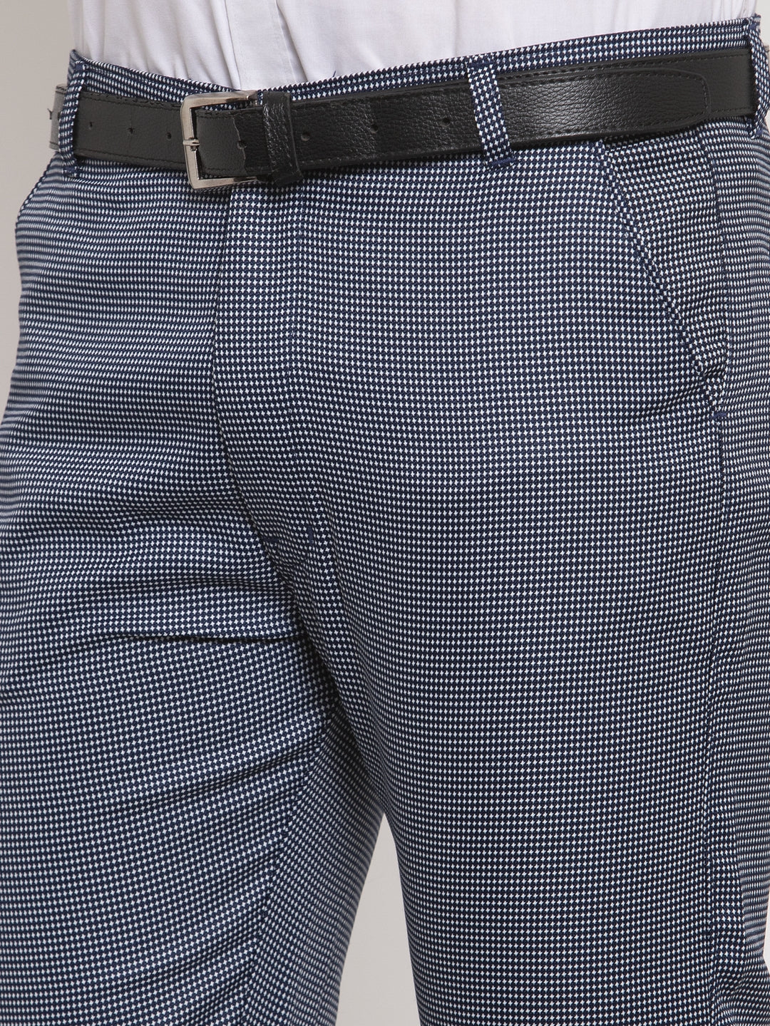 Men's Navy Cotton Polka Dots Formal Trousers ( GP 257Navy-Blue ) - Jainish