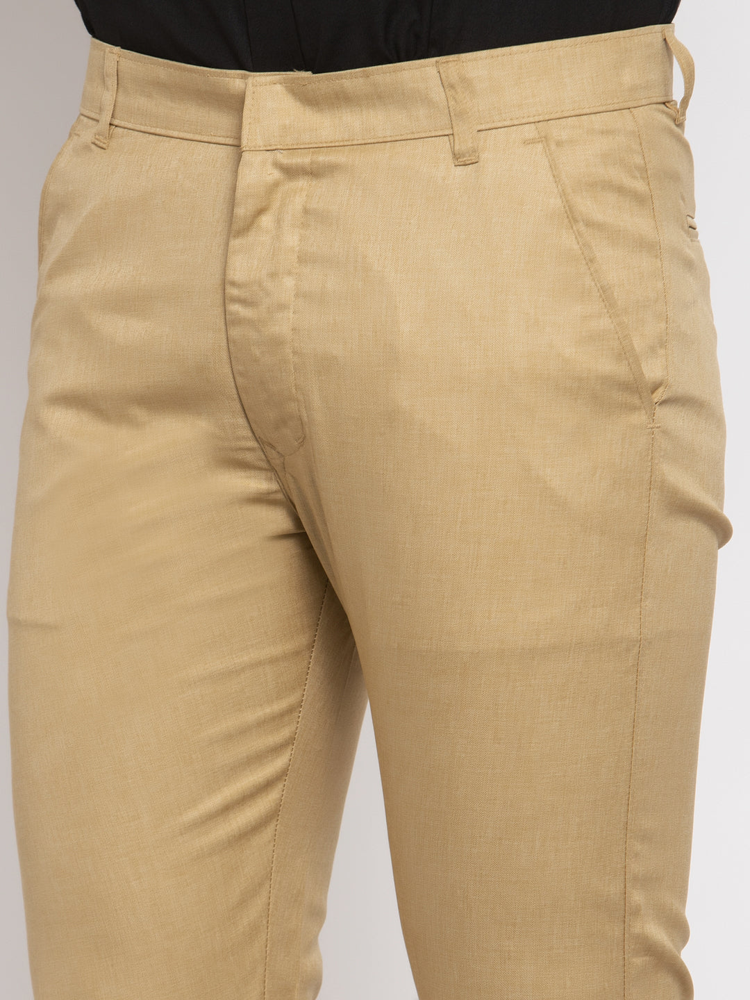 Men's Beige Cotton Solid Formal Trousers ( FGP 258Beige ) - Jainish