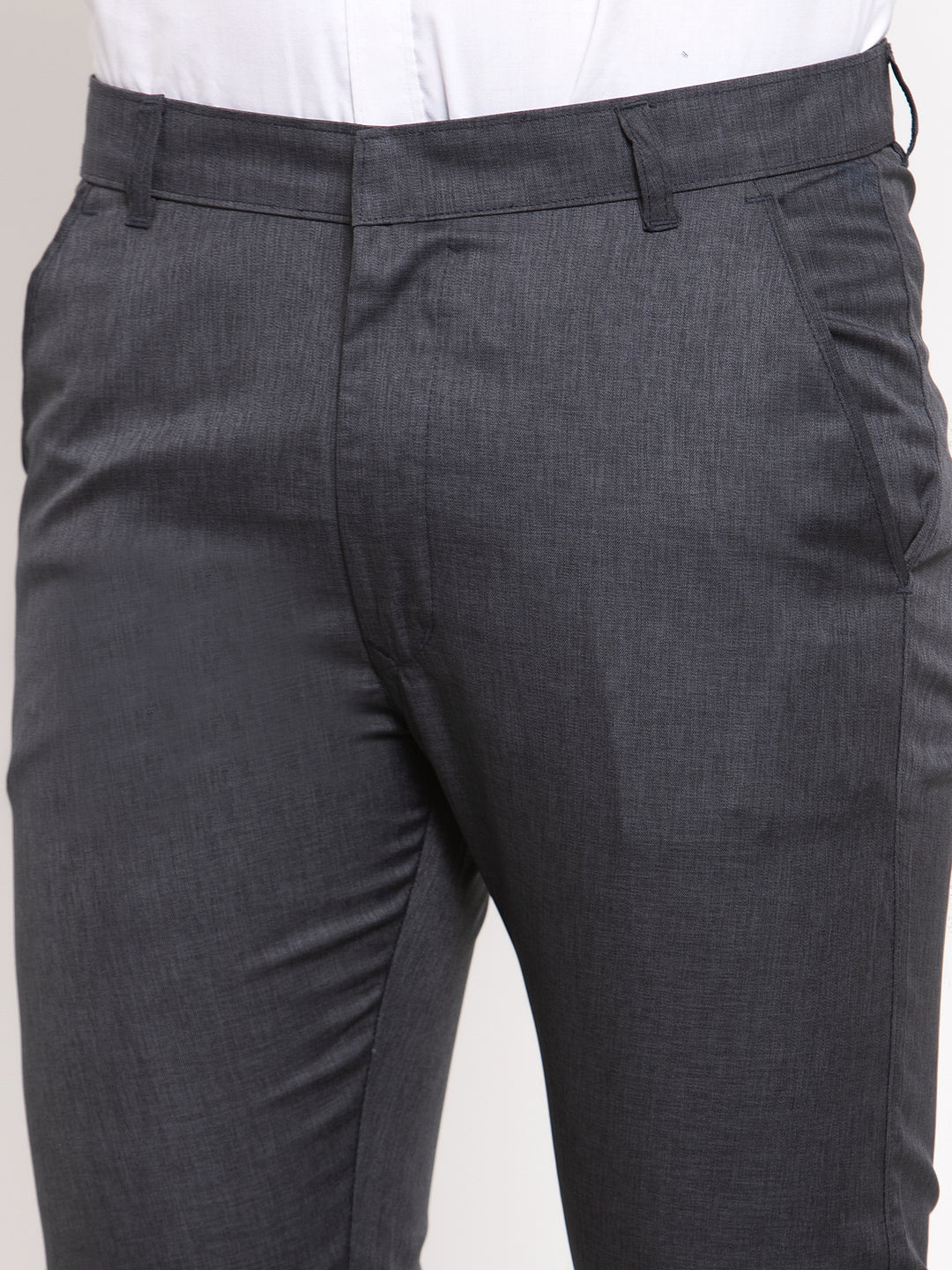 Men's Black Cotton Solid Formal Trousers ( FGP 258Charcoal ) - Jainish