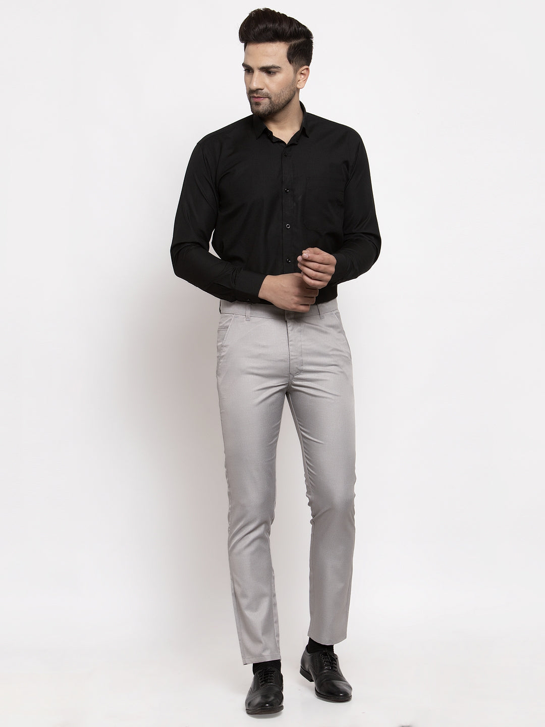 Men's Grey Cotton Solid Formal Trousers ( FGP 258Light-Grey ) - Jainish