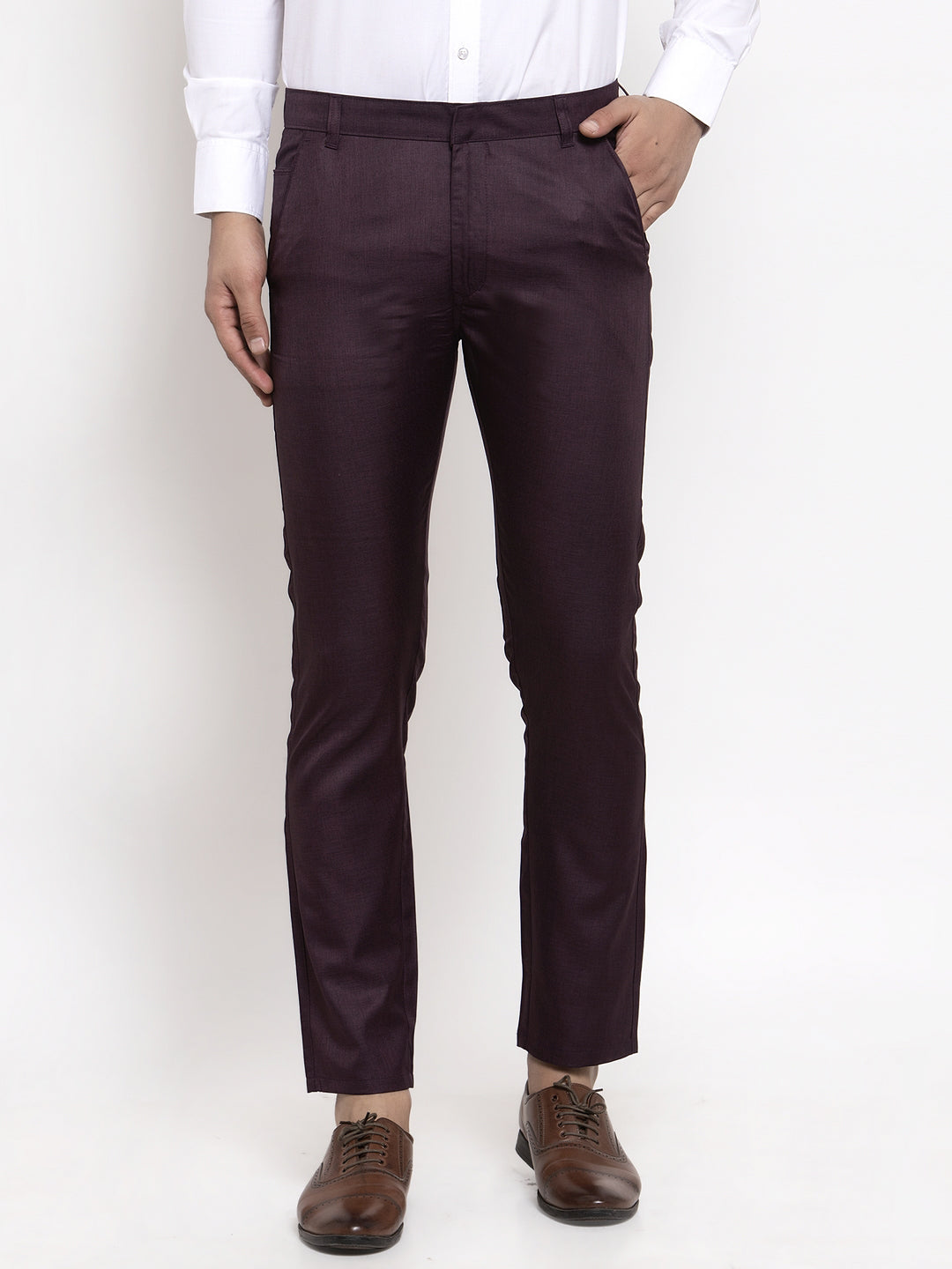 Men's Purple Cotton Solid Formal Trousers ( FGP 258Purple ) - Jainish