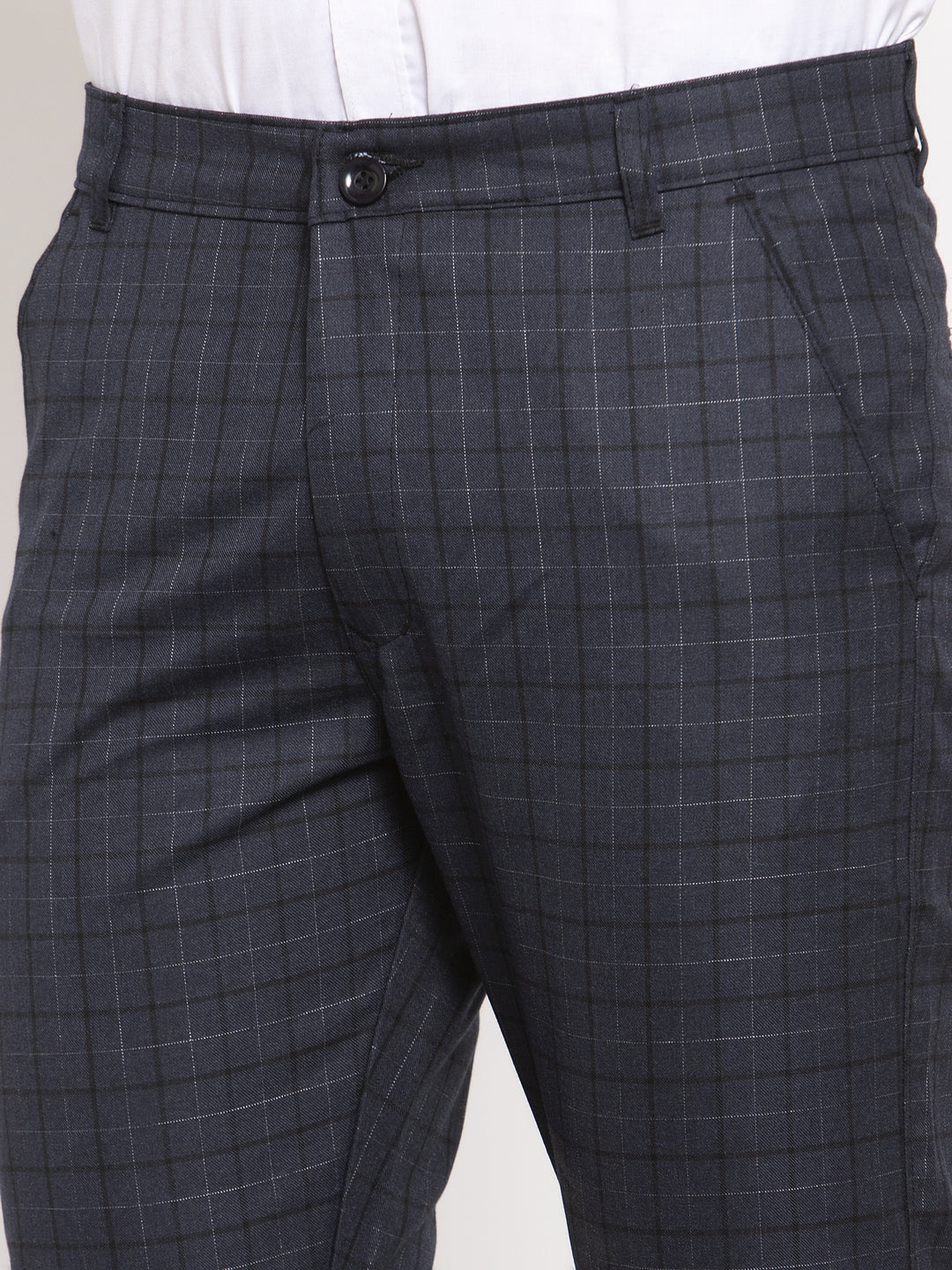 Men's Black Cotton Checked Formal Trousers ( GP 259Black ) - Jainish