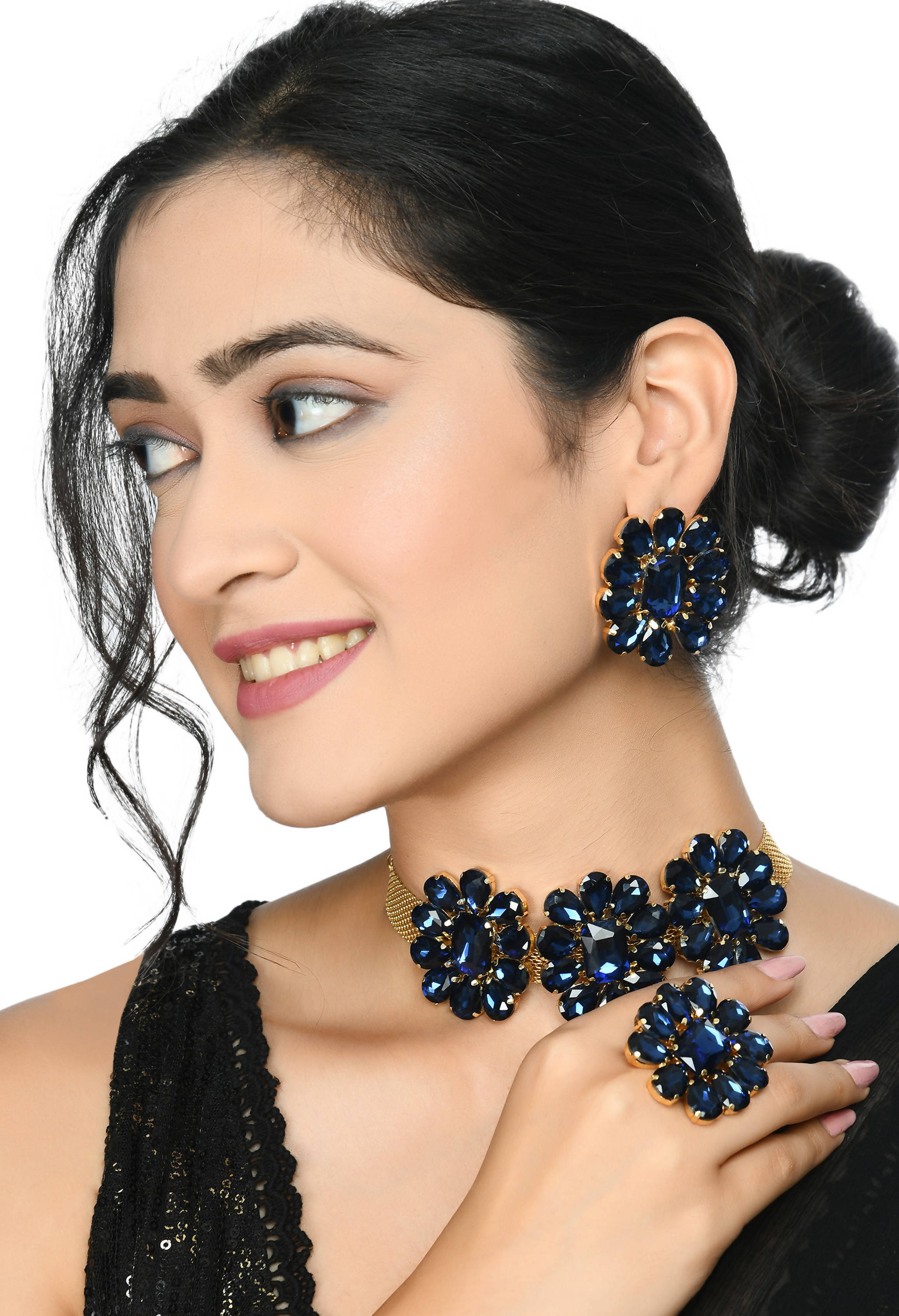 Johar Kamal Designer Golden Plating Choker Set with Earrings and Ring Jkms_173