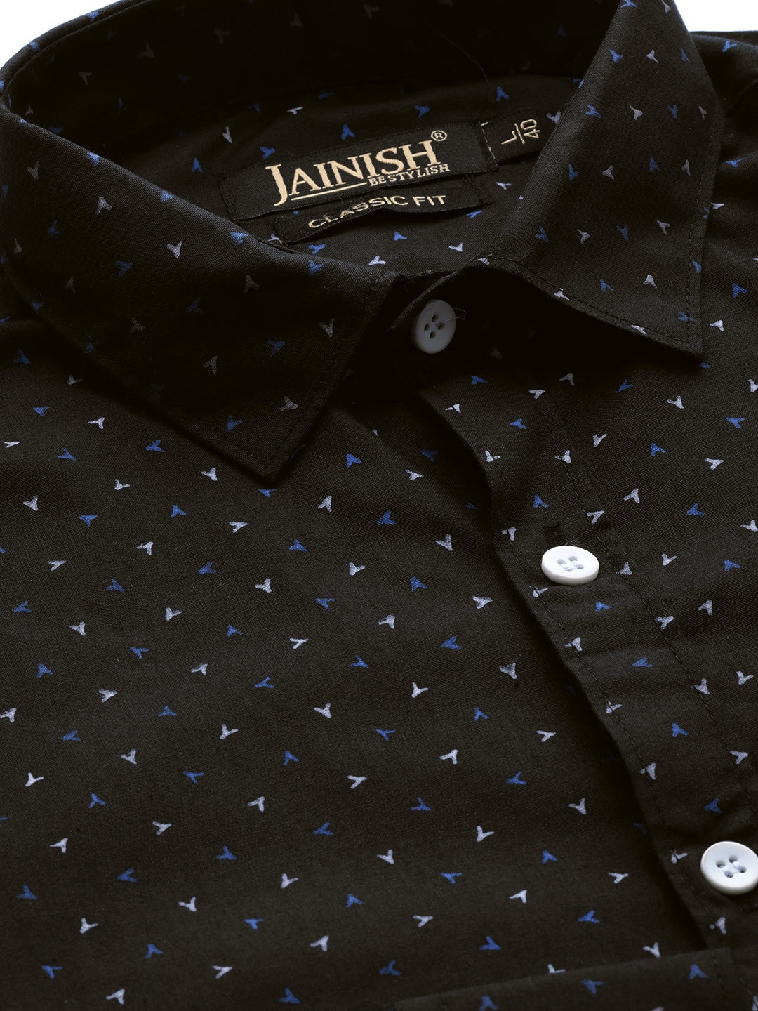 Men's Black Cotton Printed Formal Shirts ( SF 716Black ) - Jainish