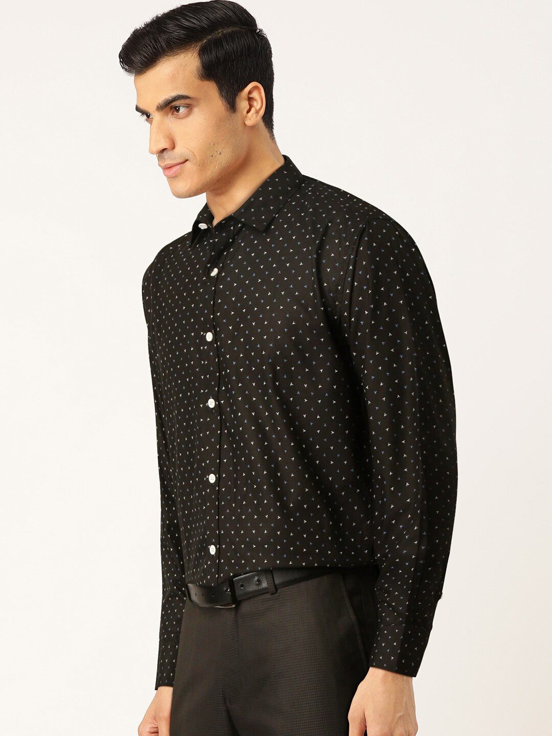 Men's Black Cotton Printed Formal Shirts ( SF 716Black ) - Jainish