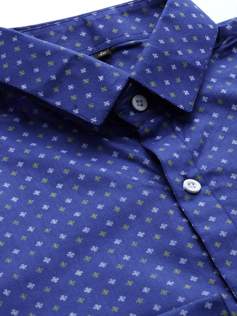 Men's Blue Cotton Printed Formal Shirts ( SF 716Blue )