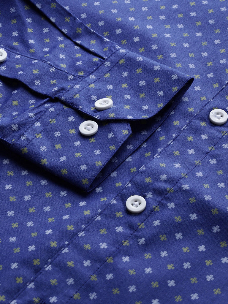 Men's Blue Cotton Printed Formal Shirts ( SF 716Blue )