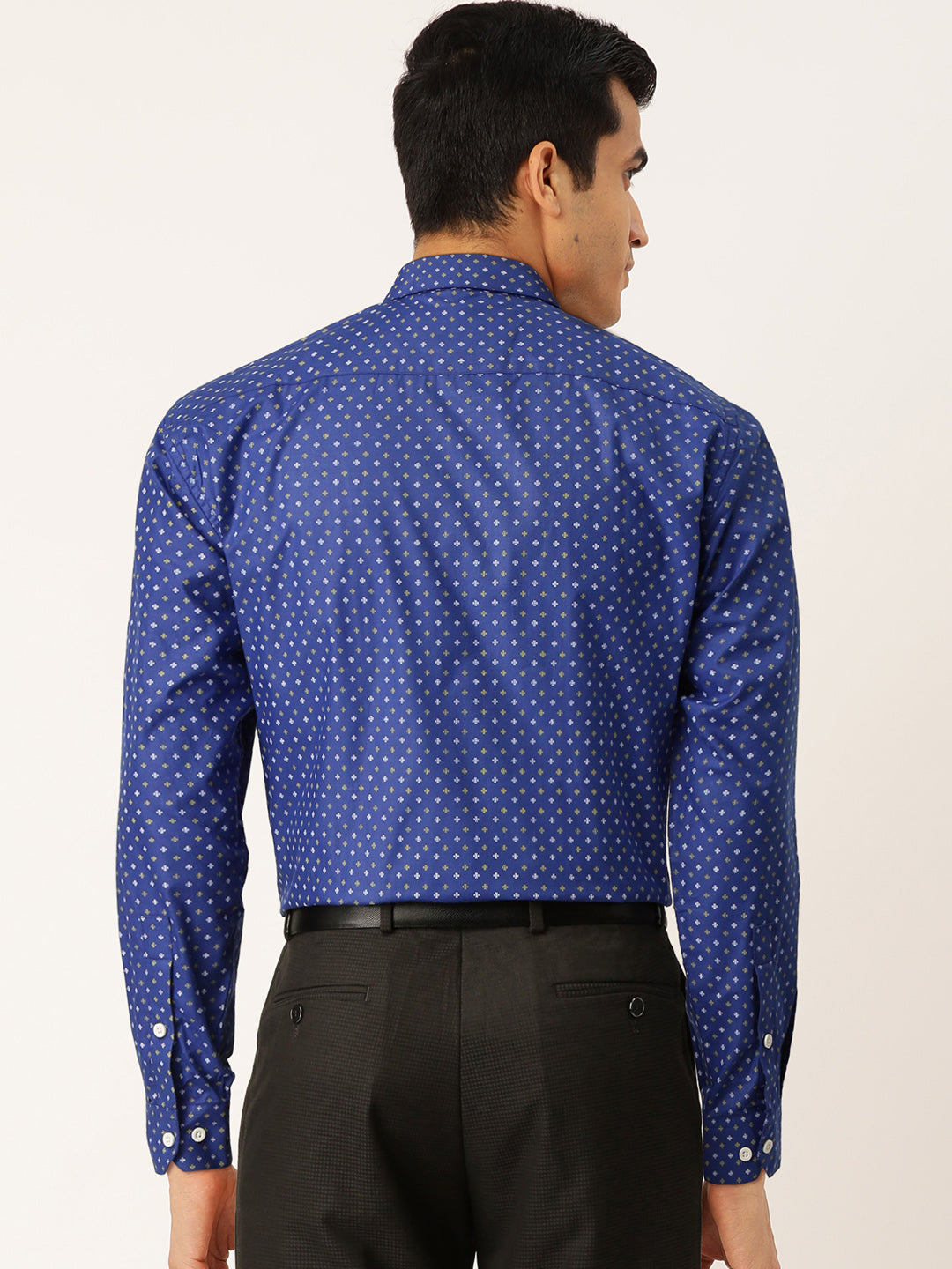 Men's Blue Cotton Printed Formal Shirts ( SF 716Blue ) - Jainish