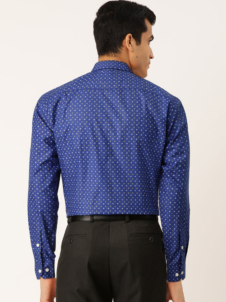 Men's Blue Cotton Printed Formal Shirts ( SF 716Blue )