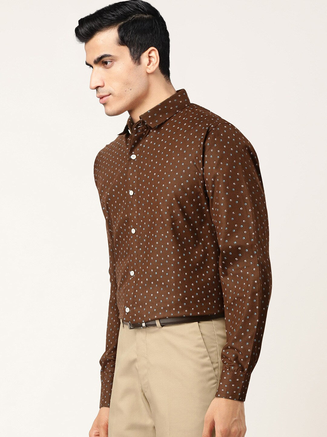 Men's Brown Cotton Printed Formal Shirts ( SF 716Coffee ) - Jainish