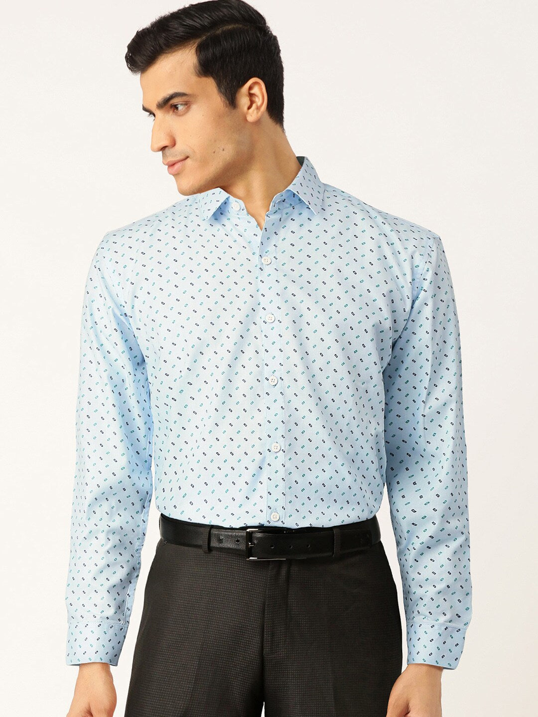 Men's Blue Cotton Printed Formal Shirts ( SF 716Sky ) - Jainish