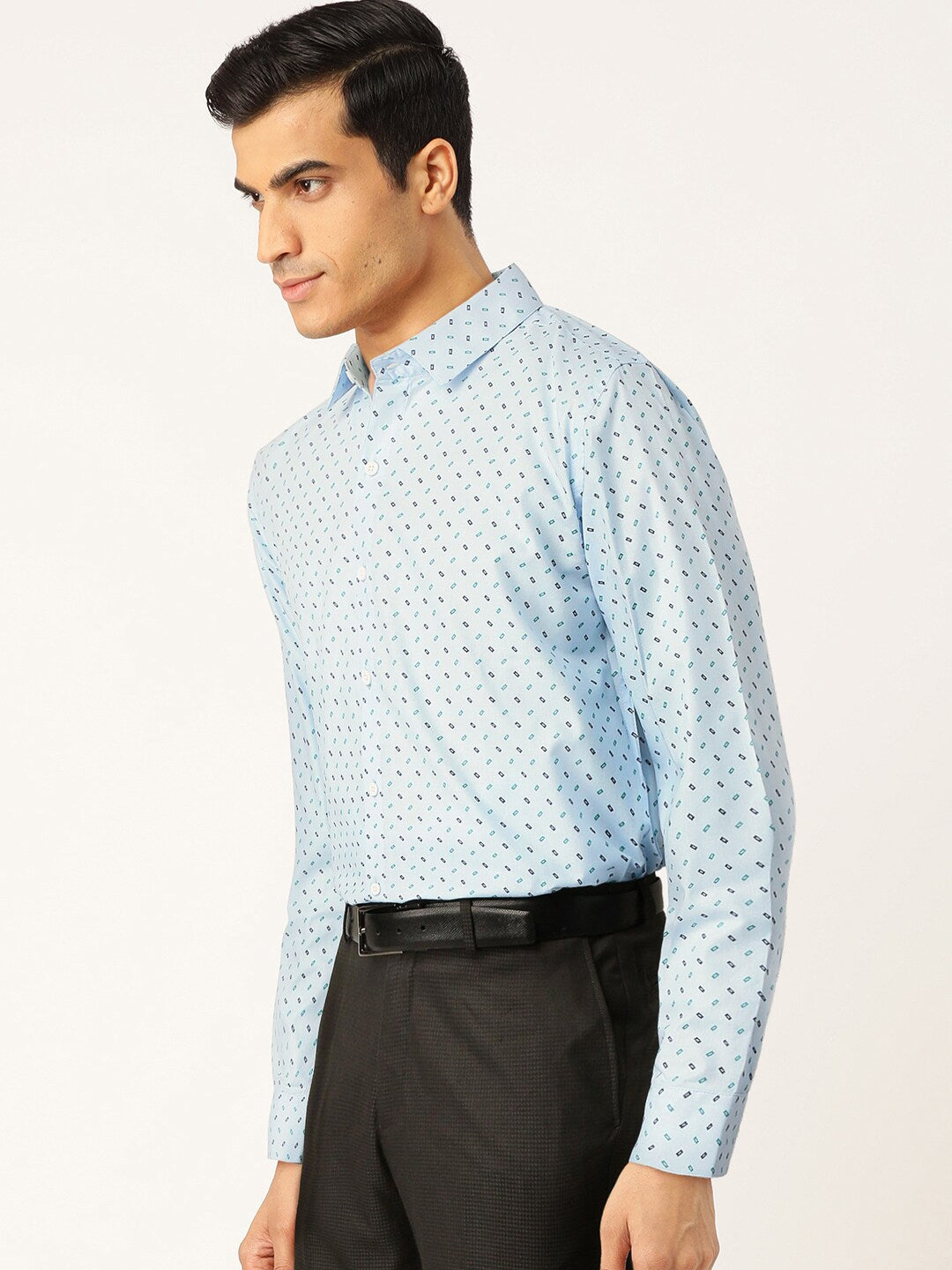 Men's Blue Cotton Printed Formal Shirts ( SF 716Sky ) - Jainish