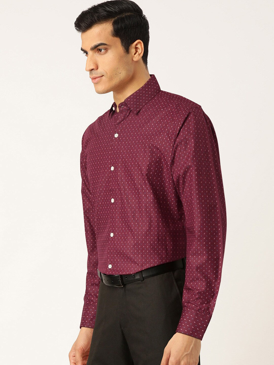 Men's Purple Cotton Printed Formal Shirts ( SF 716Wine ) - Jainish